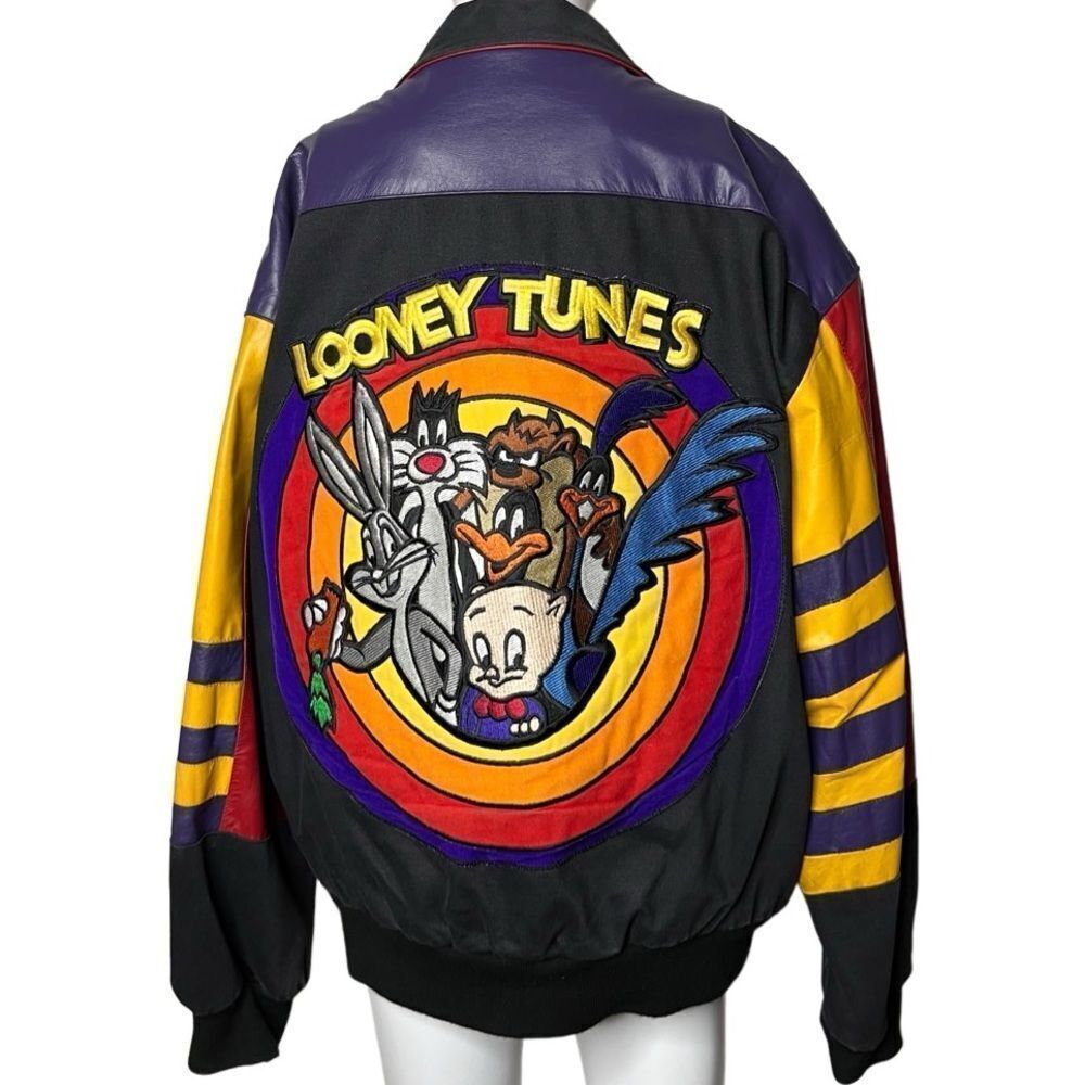 Warner Bros. Looney Tunes Black Purple Yellow Varsity Bomber Jacket